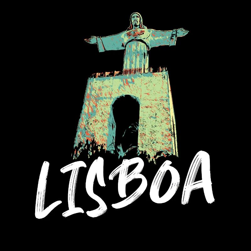Christ King Lisbon and Tagus blue illustration