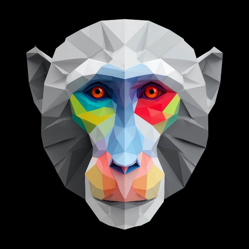 Coloration Low-Poly Monkey Face Logo Art Design