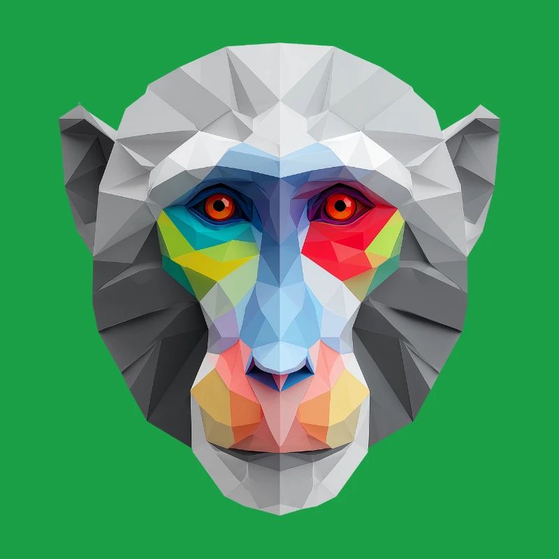 Colored Low-Poly Monkey Face Logo Art Design