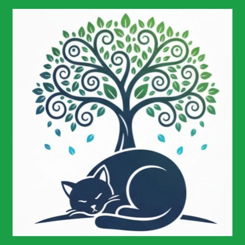 Sleeper cat under tree swirl