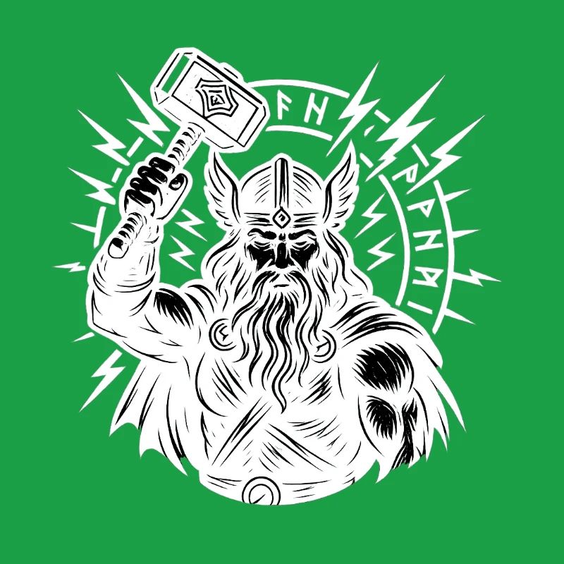 Odin with Thorhammer Lightning Rune Circle Mjölnir