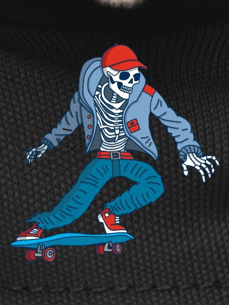 Skeleton on skateboard