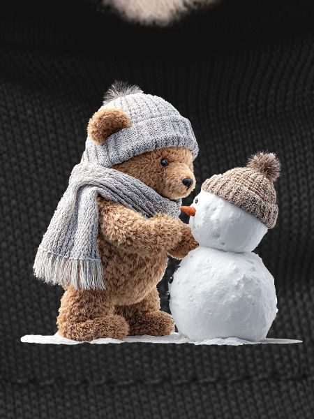 Winter teddy bear and snowman