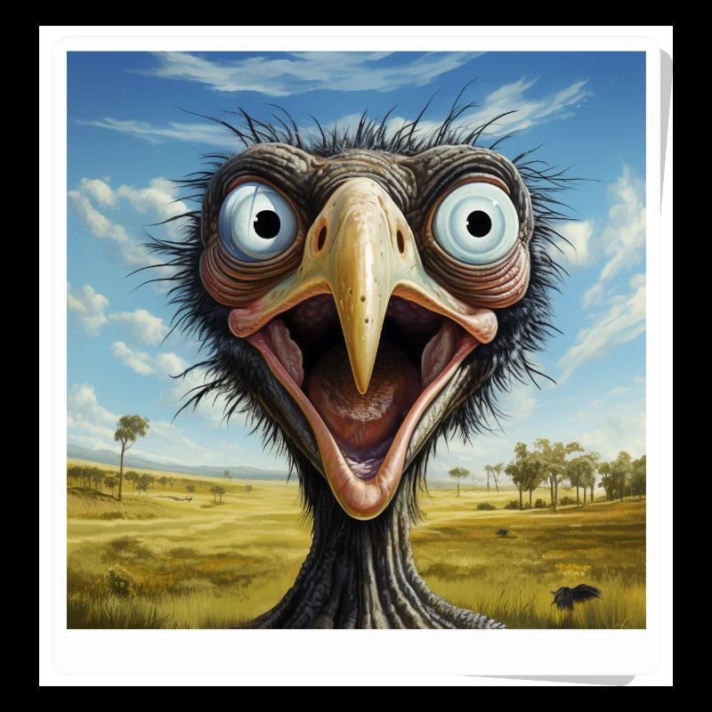 Bizarre ostrich face in the savannah
