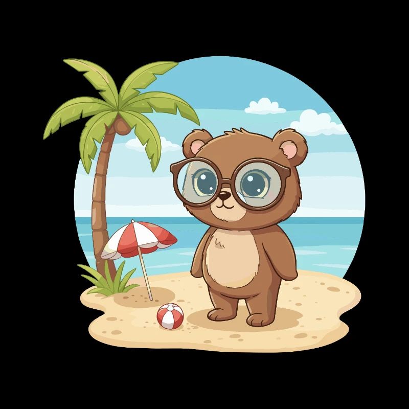 Cute Bear with Glasses Beach Summer Vacation