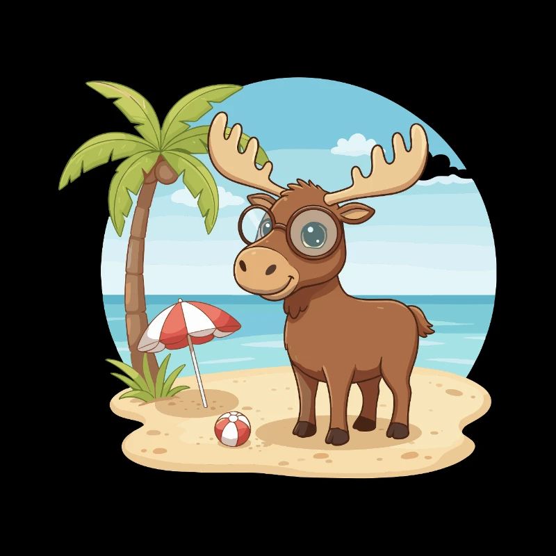 Cute Moose with Glasses Beach Summer Vacation