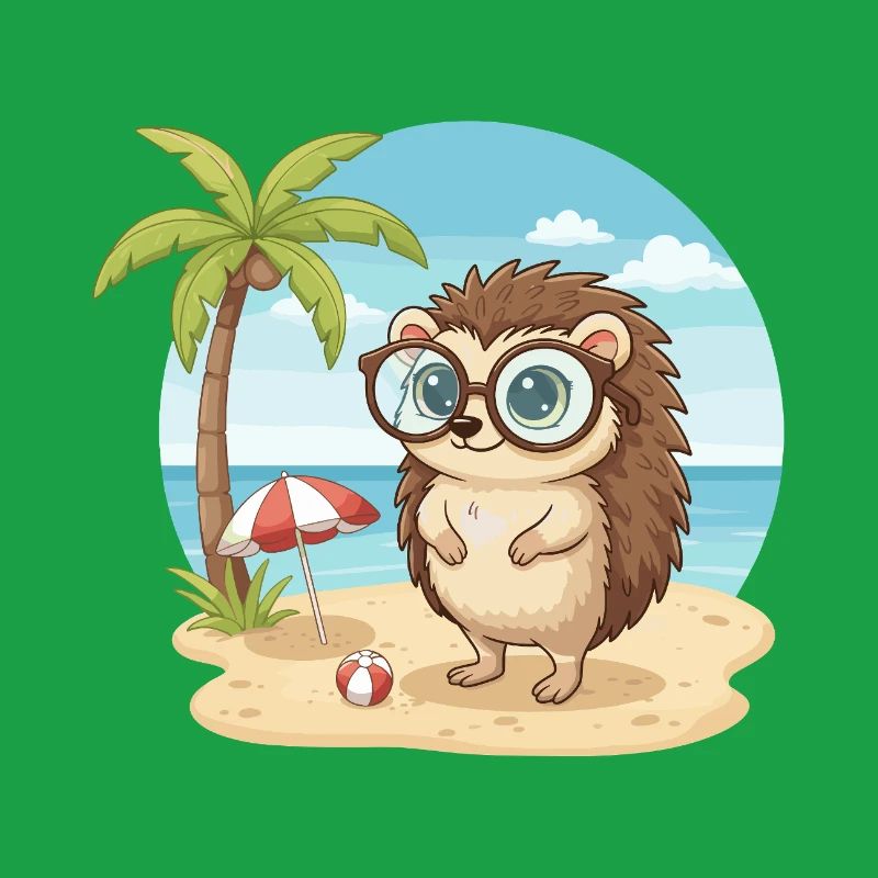 Cute Hedgehog with Glasses Beach Summer Vacation