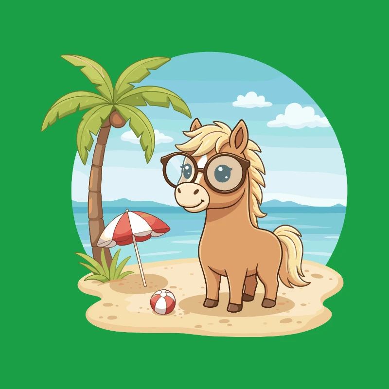 Süßes Pferd mit Brille Strandsommerurlaub