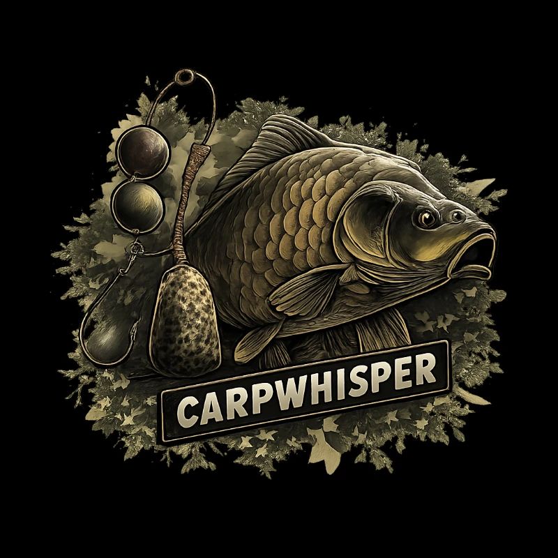 CARPWHISPER : Motif de carpe avec des accessoires de pêche