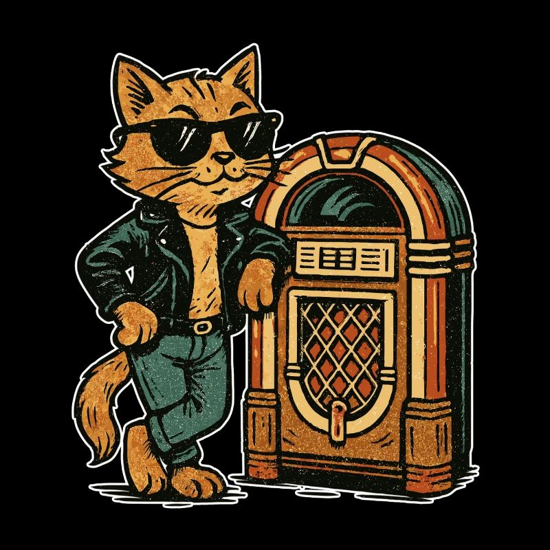 Rockabilly Jukebox Coole Katze 50er Retro Geschenk