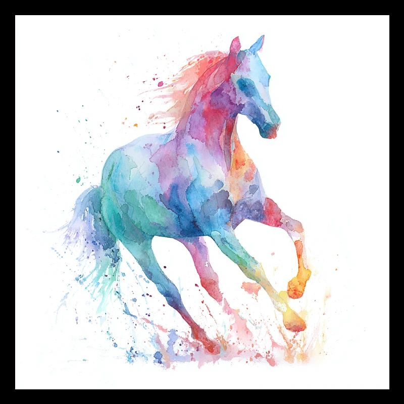 Cheval aquarelle arc-en-ciel