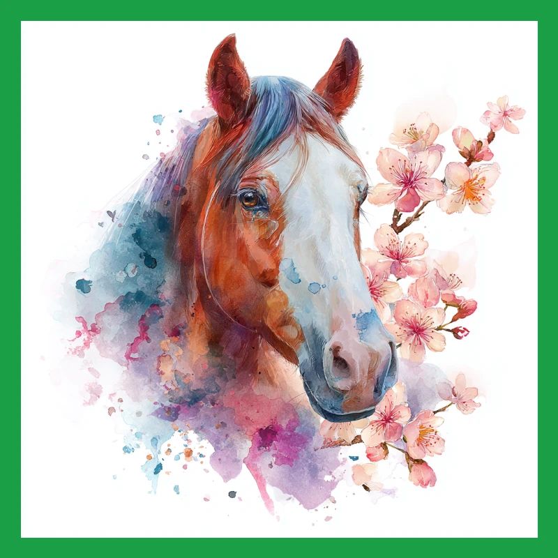 Aquarellpferd mit Blüten