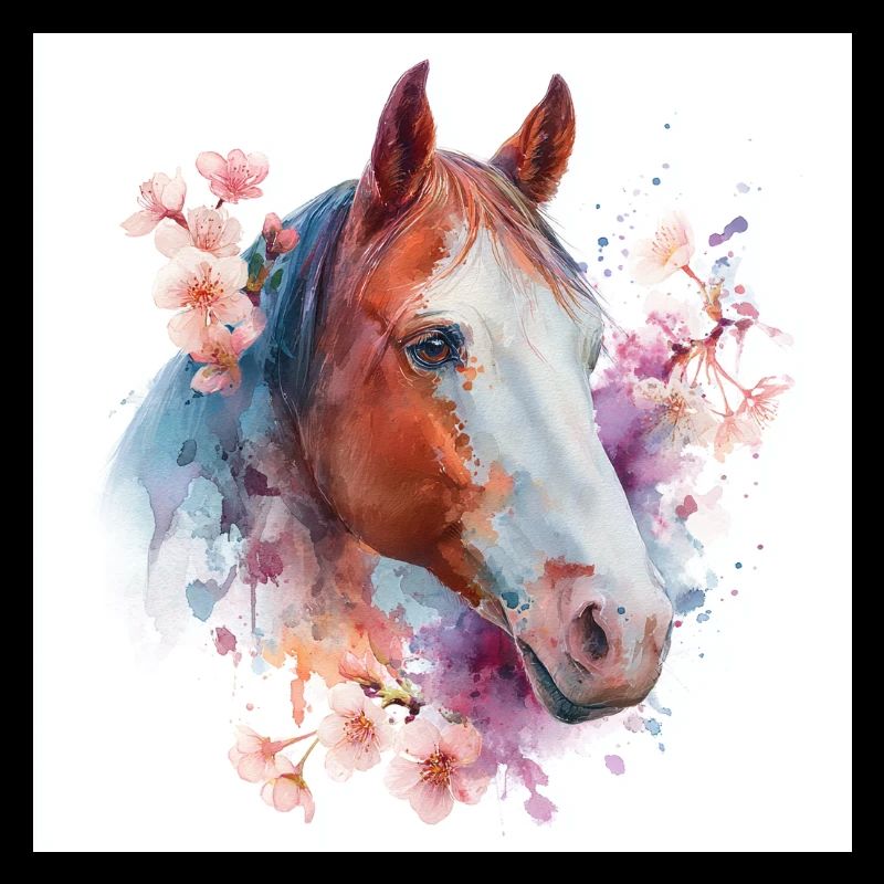 Cheval aquarelle florale