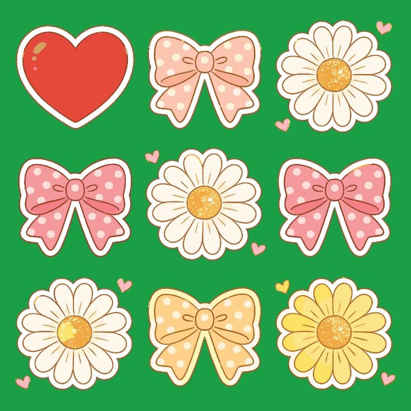 Pastel Daisy Bows Heart Pattern