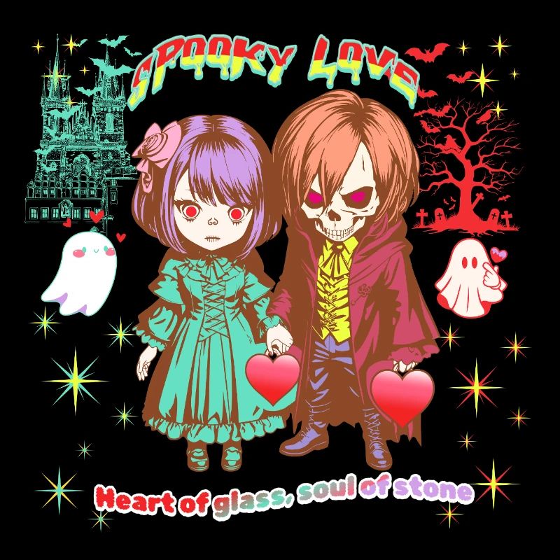 Spooky Love : Skull Chibi en manga gothique pastel