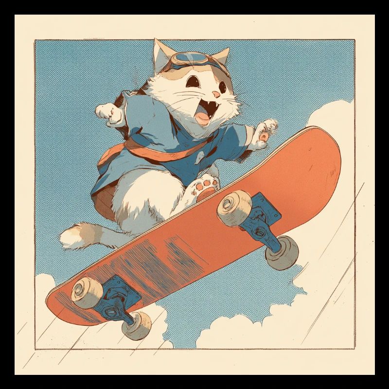 Retro-Katzen-Skateboarder im Flug