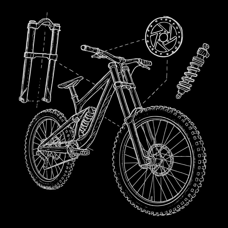MTB Geometry Sketch: Downhill Exploded Drawing