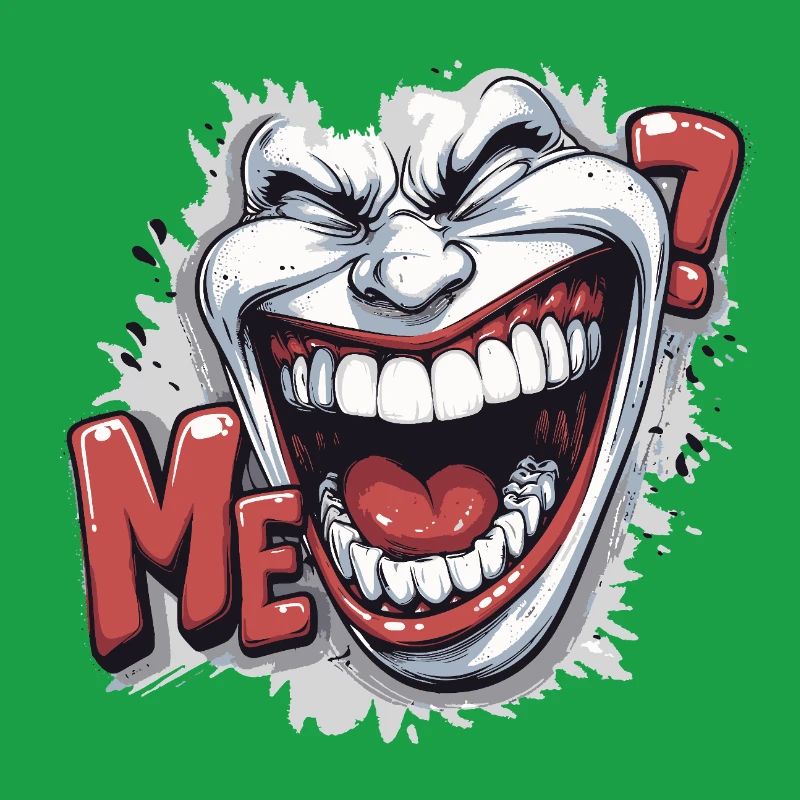 Crazy Laughing white face in a comics style