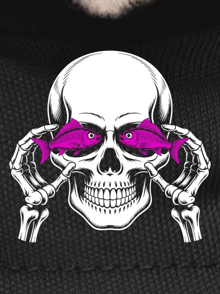 Skull and crossbones with fish