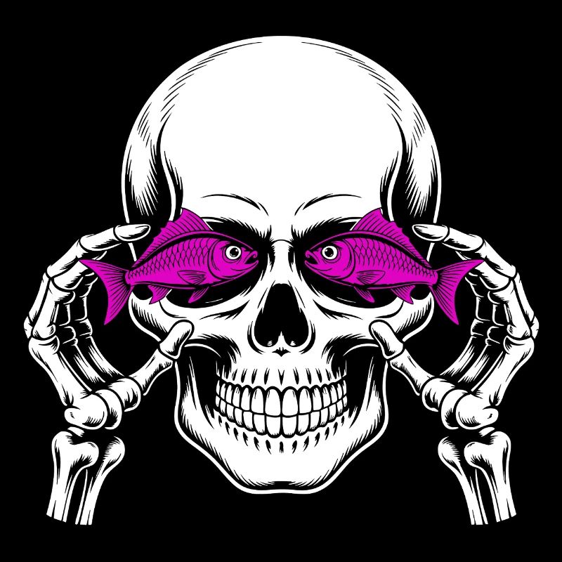 Skull and crossbones with fish