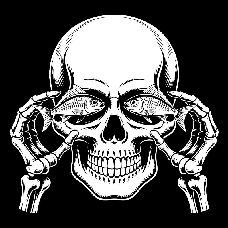 Skull motif with fish
