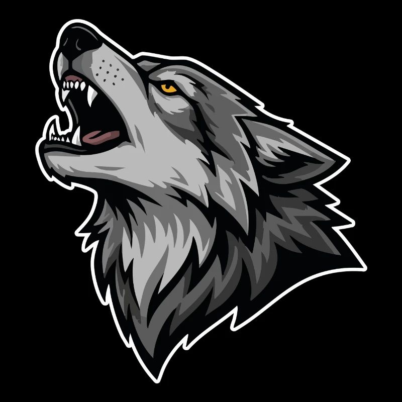 Loup Gris Hurlant Lune Sauvage Logo Wolf