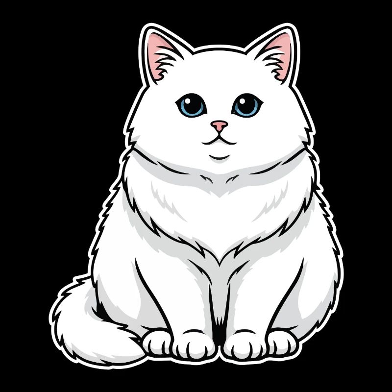 White Cat Fluffy Blue Eyes Majestic Portrait