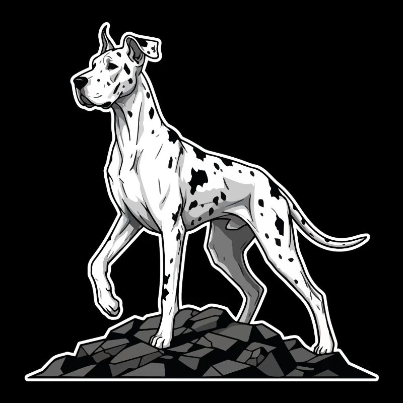 Chien Dogue Allemand Arlequin sur Rocher Géant