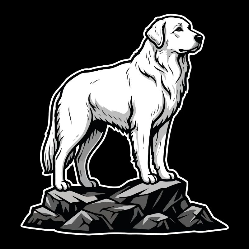 Dog Pyrenean Mountain Patou on Rock