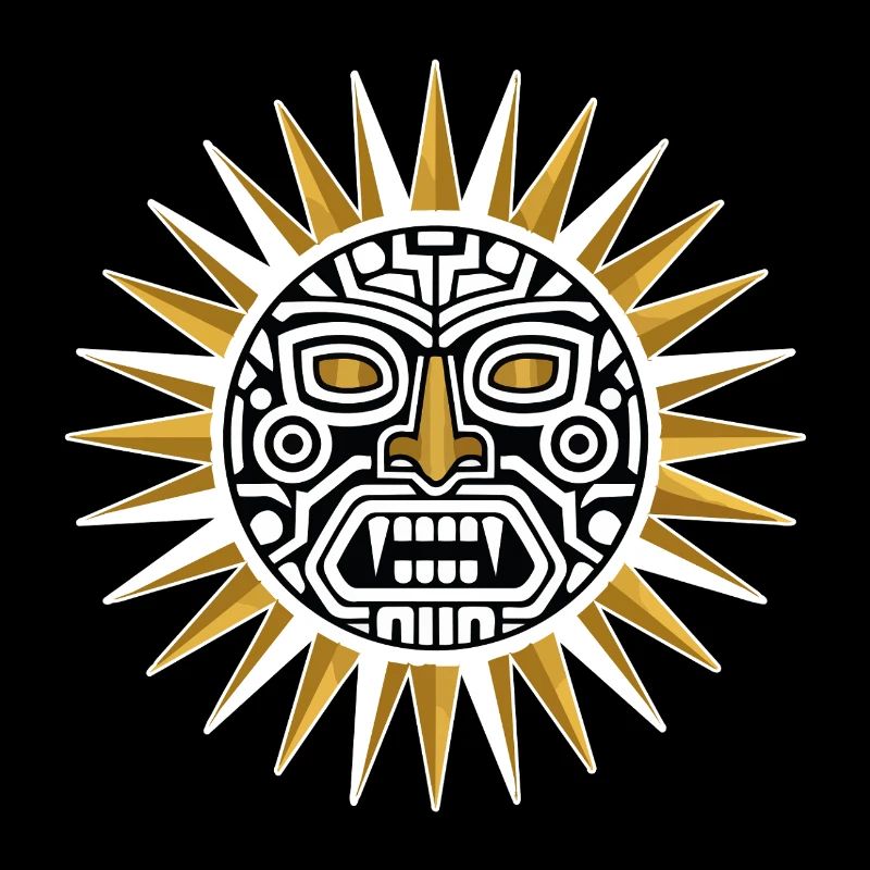 Soleil Maya Inca Or et Blanc Totem Divinité