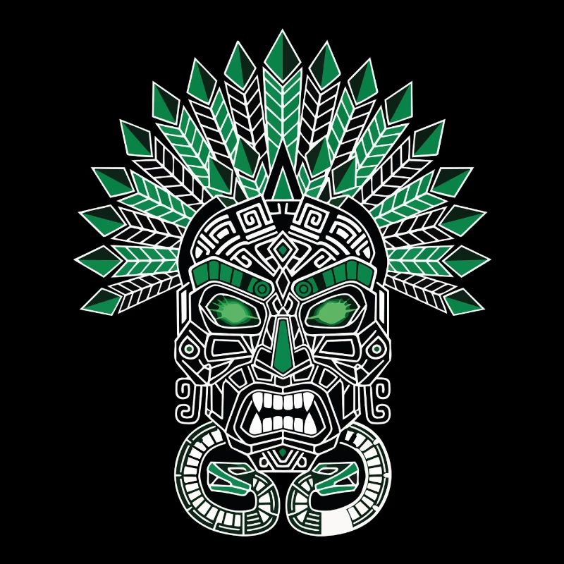 Mayan Inca Mask Emerald White Totem Green