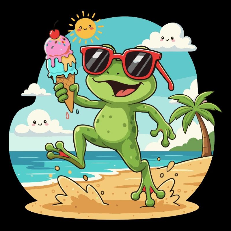 Frosch am Strand mit Eis