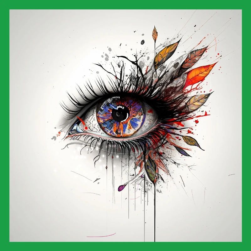 Colored eye art with leaves