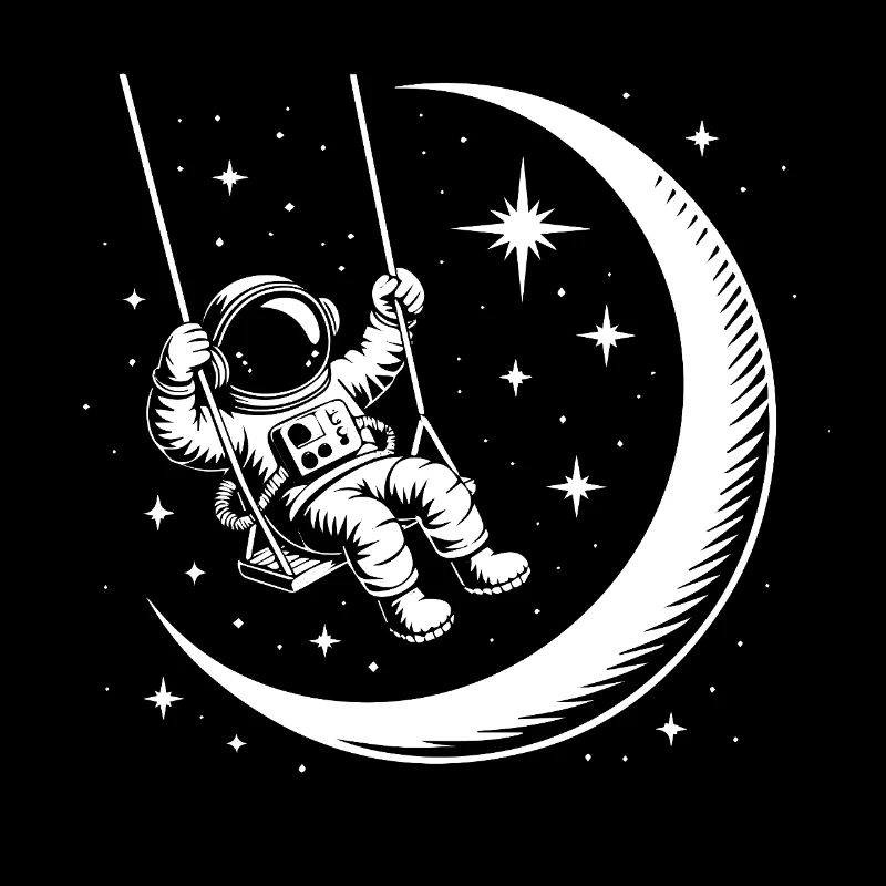 Astronaut Crescent Moon Swing Universe