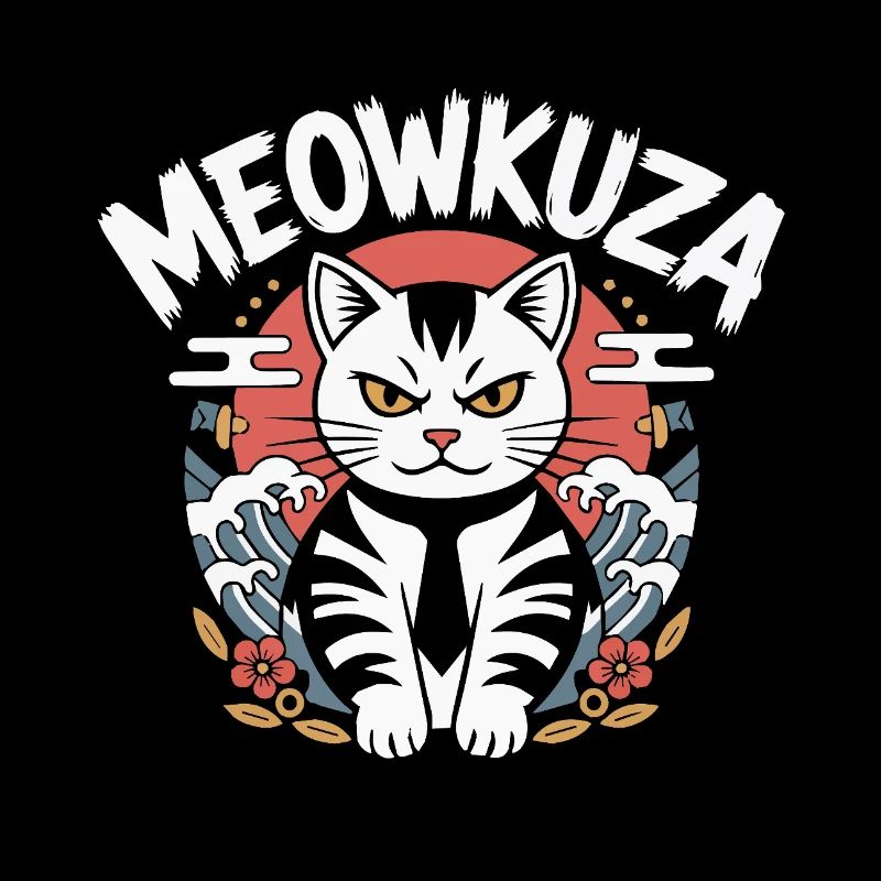 Meowkuza Samtpfote Japan Wellen Samurai Kimono