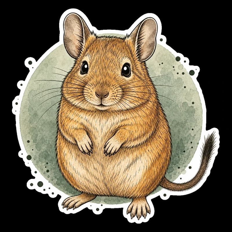 Debout Degu avec cercle d’aquarelle vert