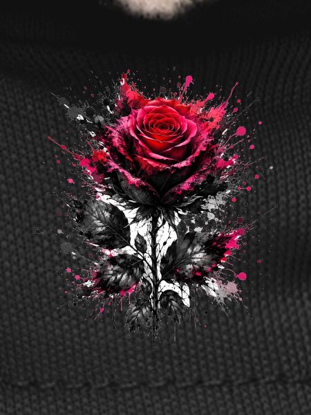 Red Rose with Ink Splashes