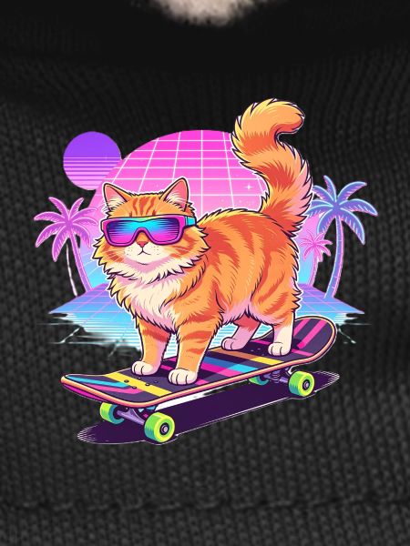 Retro Synthwave Cat Skateboard