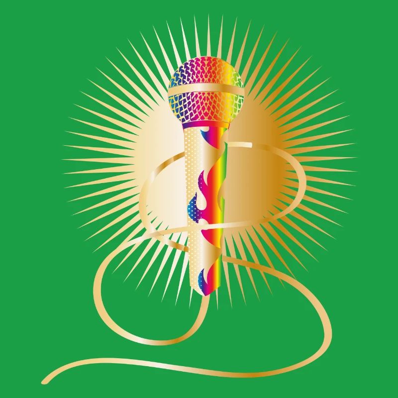 golden microphone with rainbow elements