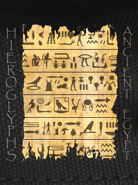 Torn papyri with hieroglyphics