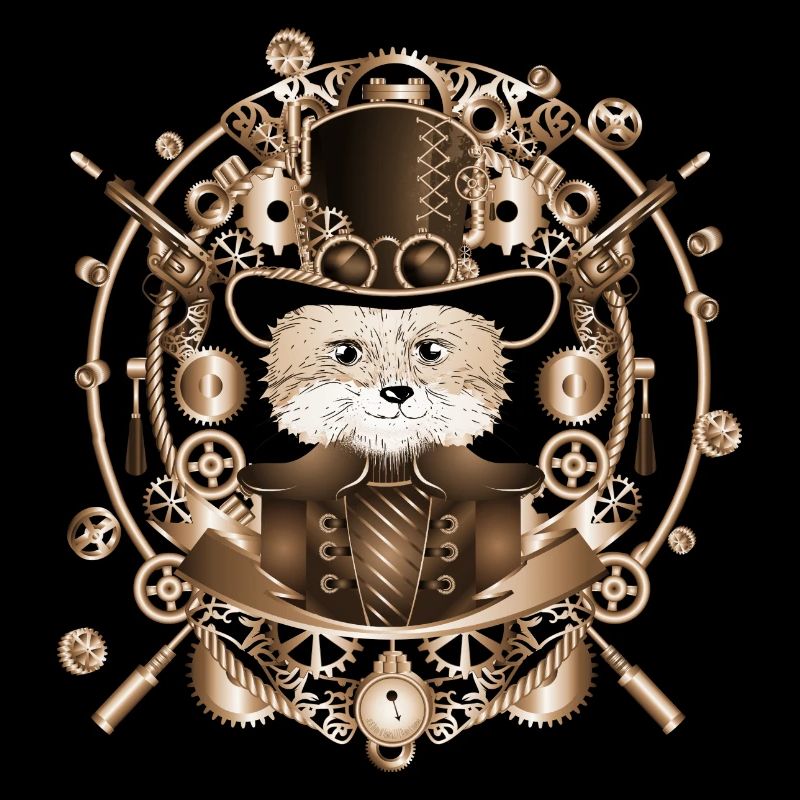 Steampunk fox with cylinder hat in the frame