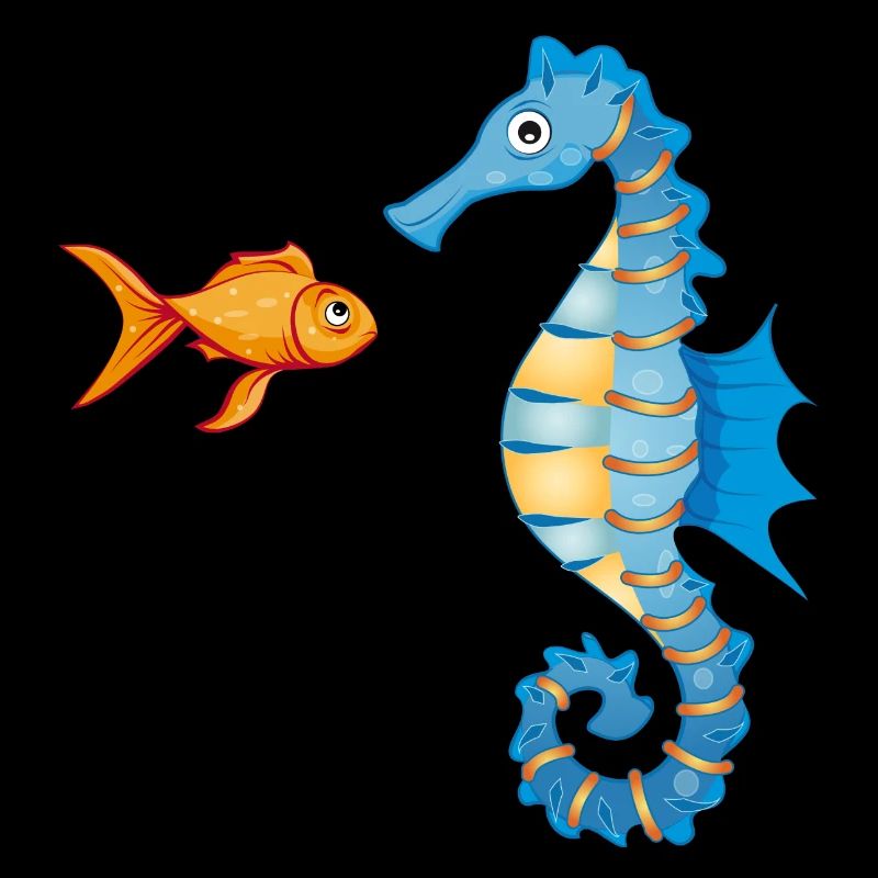 niedlicher Comic Goldfisch und Seepferdchen