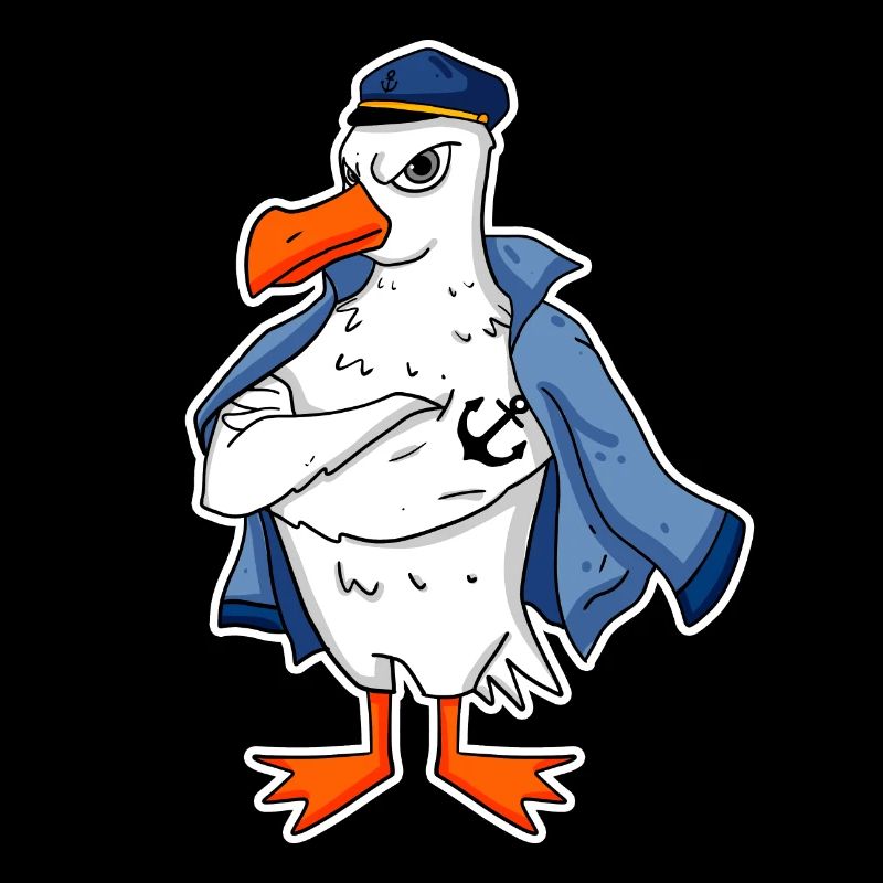 Muscular Seagull with Anchor Tattoo Seagull Gift