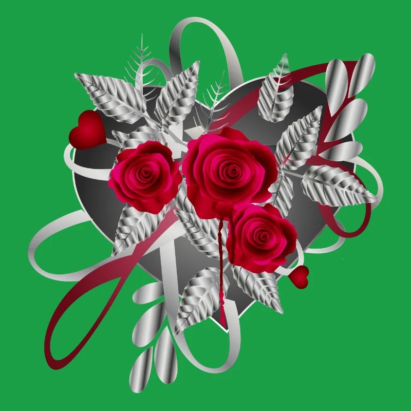 Composition argentée de la Saint-Valentin avec des roses