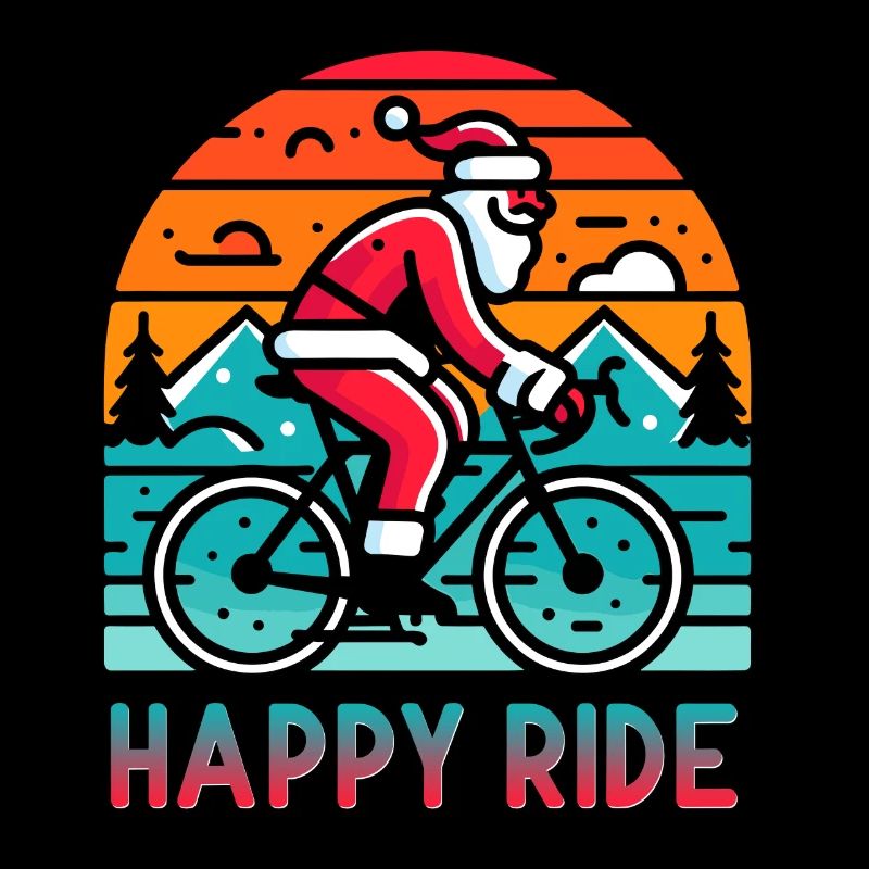 Festive Santa Cycling Illustration