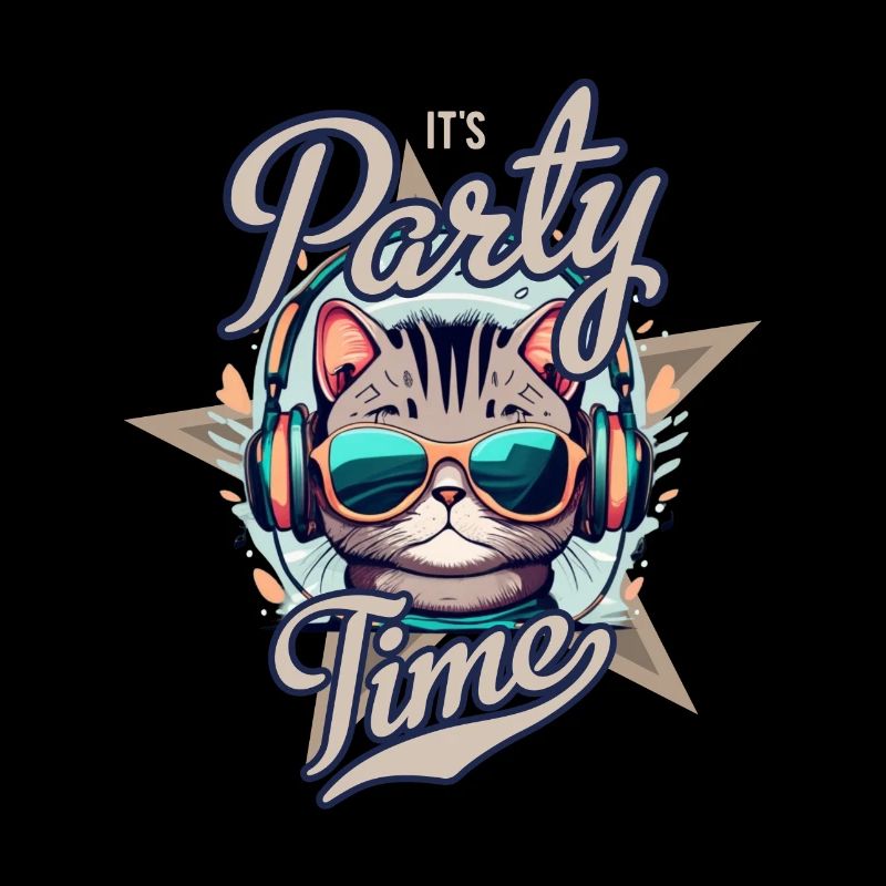 Party Katze mit Kopfhörern