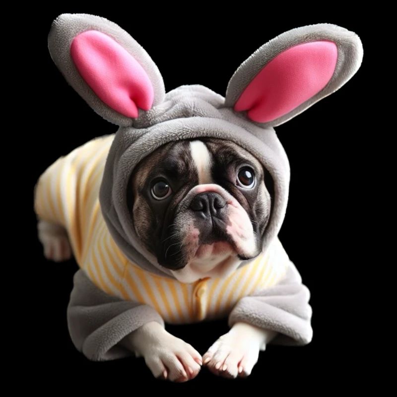 French Bulldog dressed as Easter Bunny