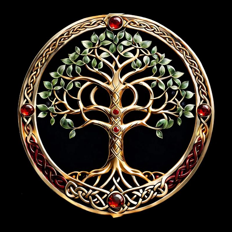 Arbre de vie élégant et noble avec nœud celtique.