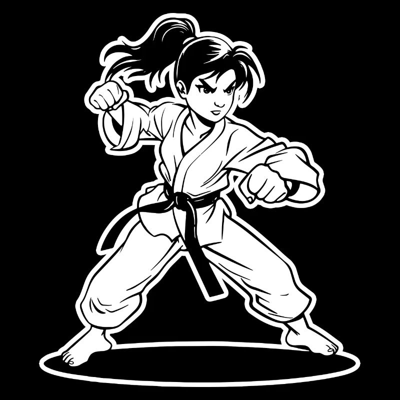 Karate Mädchen Cartoon Stil