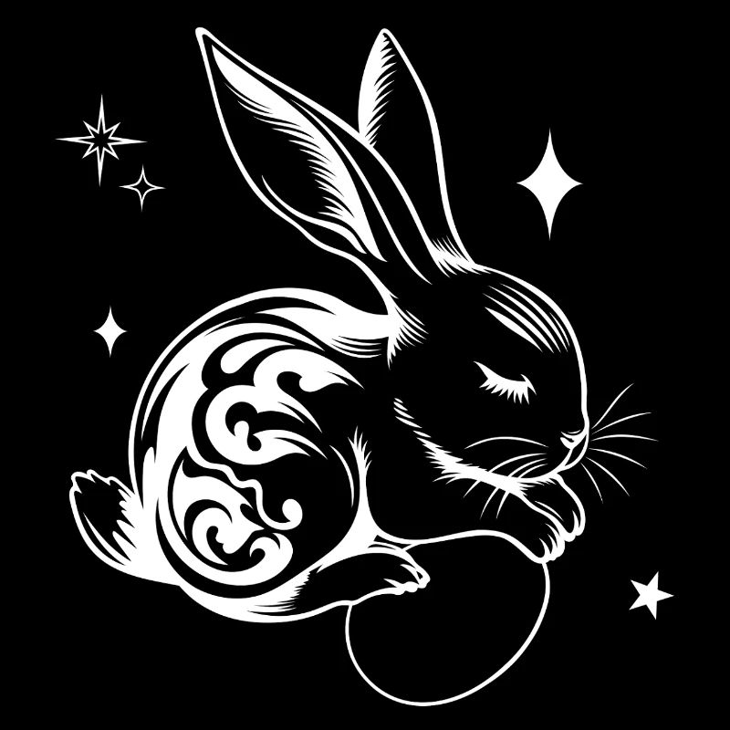 Lapin de Pâques endormi avec tribal et œufs